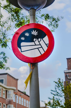 Signs in Amsterdam warning people not to smoke Cannabis/Marijuana on the street.