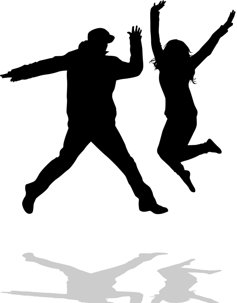 Silhouette of Man and woman dancing and jumping